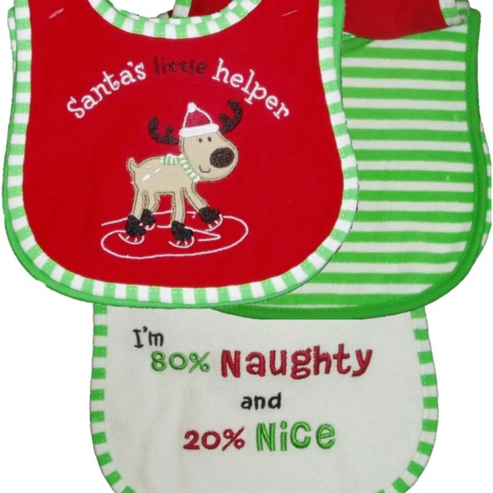 Christmas 3 Baby Bib Santas Helper Naughty Nice